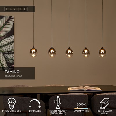 Lucide TAMINO - Pendant light - LED Dim. - 5x5,6W 3000K - Black
